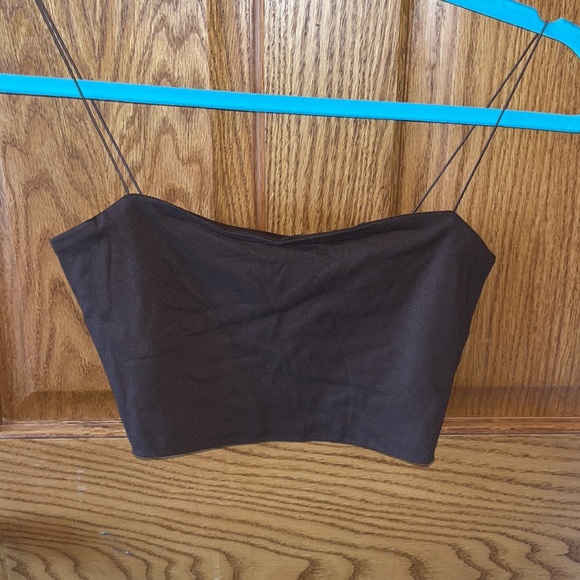 2 Stretchy cropped tops blue, and coffee brown - Picture 4 of 5